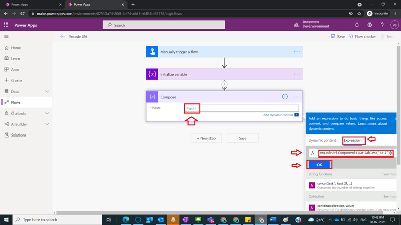 Usage of Encode Uri in Power Automate